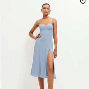 NWT Reformation Blue Juliette Dress Spaghetti Strap Leg Slit